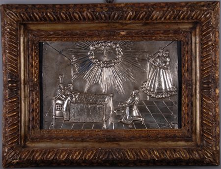 PLACCA IN ARGENTO GENOVA XIX SEC. "Preghiera" Argento 800 sbalzato e...