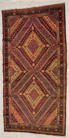 TAPPETO Trama ordito in cotone vello in lana 1960 ca. cm 300x168