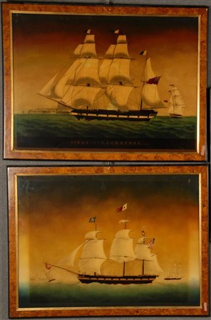 INCISORE INGLESE ATTIVO TRA IL XIX/XX SEC. 'Velieri'' Incisioni acquerellate...