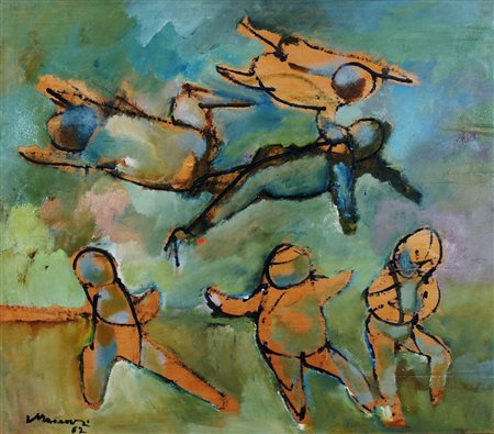 MACCARI MINO (Siena 1898 - Roma 1989) "Figure" 1962 olio su atvola cm. H:...