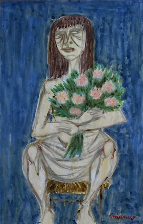 MIGNECO GIUSEPPE (Messina 1908 - Milano 1997) "Donna seduta con mazzo di...