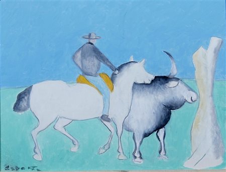 CESETTI GIUSEPPE (Tuscania 1902 - Tuscania 1990) "Bue e cavallo con fantino"...