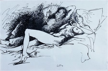 GUTTUSO RENATO (Bagheria 1912 - Roma 1987) "Nudi" '80 acquerello e china su...