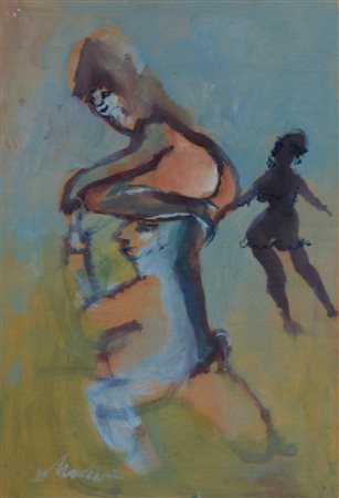 MACCARI MINO (Siena 1898 - Roma 1989) "Figure" Olio su tavola cm. H: 40.00 P:...