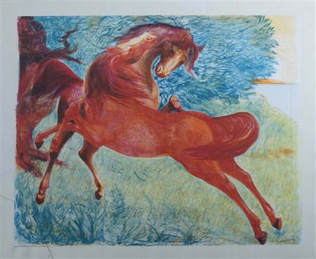 SASSU ALIGI (Milano 1912 - Palma di Majorca 2000) "Cavalli" Litografia su...