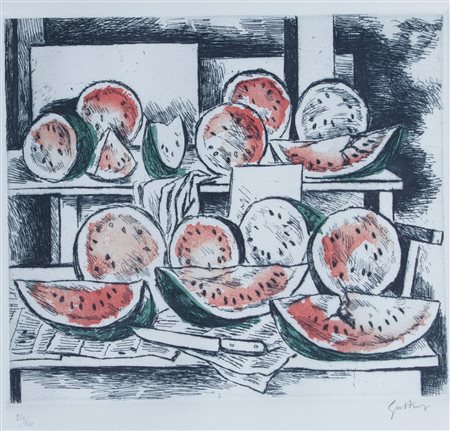 GUTTUSO RENATO (Bagheria 1912 - Roma 1987) "Il banco dei cocomeri " 1978...