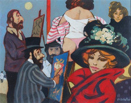 LIBERATORE FAUSTO (Lucca 1922 - Lucca 1994) "Pittori con modelle " Olio su...