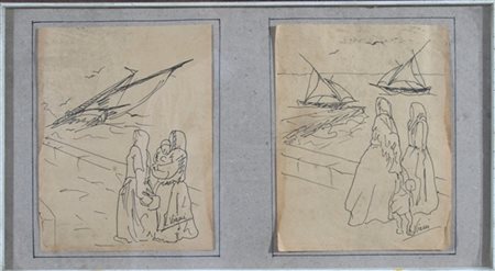 VIANI LORENZO (VIAREGGIO 1882 - LIDO DI OSTIA 1936) "Figure" China su carta...