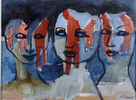 MACCARI MINO (Siena 1898 - Roma 1989) "Tre volti" 1989 Olio su carta intelata...