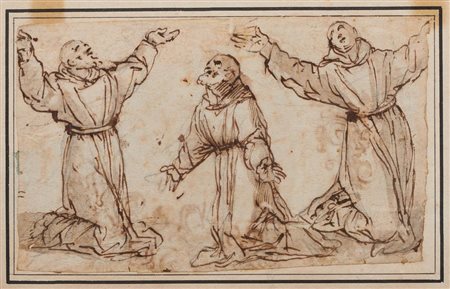 Scuola Umbra del XVI secolo STUDI DI MONACI IN PREGHIERA Penna e inchiostro...