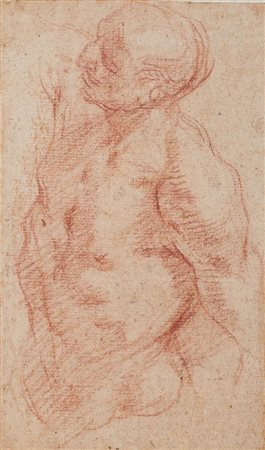 Scuola Emiliana del XVI secolo STUDIO DI NUDO VIRILE Matita rossa. mm 187x110.
