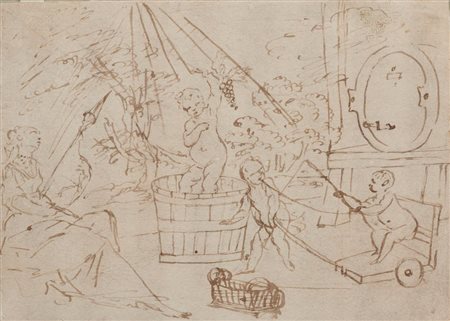 Scuola Italiana del XVII secolo GIOCHI DI PUTTI Penna e inchiostro bruno. mm...