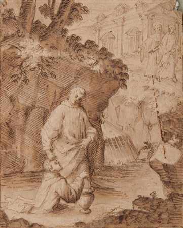 Scuola dell'Italia Centrale del XVI secolo LA GUARIGIONE DI UN FRATE Penna e...