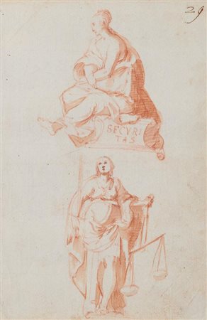 Scuola Emiliana del XVII secolo SECURITAS E GIUSTIZIA Matita rossa e...