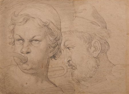 Scuola Italiana del XVII secolo STUDIO PER UNA COPPIA DI MUSICANTI Matita di...