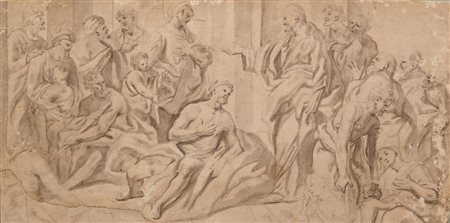 Scuola Francese del XVII secolo SCENA DI MIRACOLO Penna e inchiostro grigio....