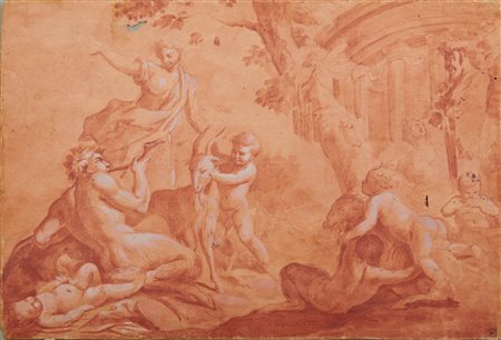 Scuola Genovese fra XVII e XVIII secolo BACCANALE CON FAUNO E PUTTI Penna e...