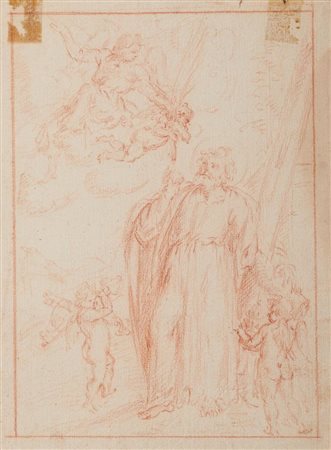 Scuola Emiliana del XVII secolo ALLEGORIA CON SAN PIETRO E L'ANGELO Matita...