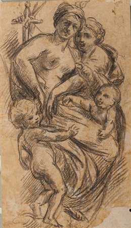 Scuola Emiliana del XVII secolo ALLEGORIA CON PUTTI Gessetto nero. mm 305x174.