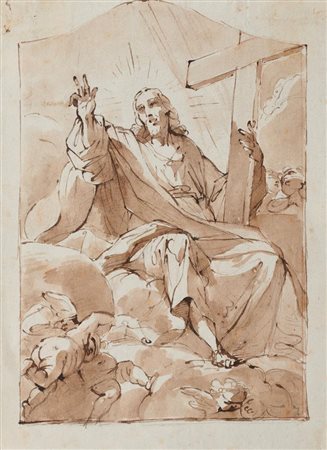 Ubaldo Gandolfi (1728 - 1781) CRISTO SALVATOR MUNDI Penna einchiostro bruno e...