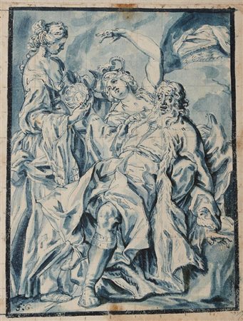 Scuola Olandese del XVII secolo DUE ANCELLE FESTEGGIANO UN ANZIANO NOBILUOMO...