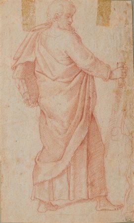 Scuola Emiliana del XVII secolo FIGURA DI PROFETA Matita rossa. mm 250x151....