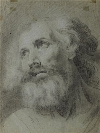 Scuola Veneta del XVIII secolo VOLTO DI UOMO CON BARBA Gessetto nero. mm...