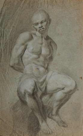 Scuola Veneta del XVIII secolo STUDIO DI MORO IMPRIGIONATO Gessetto nero. mm...