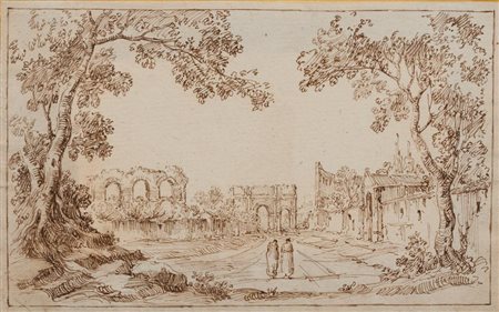 Scuola Romana del XVIII secolo VERSO I FORI IMPERIALI Penna e inchiostro...