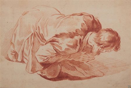 Scuola Francese del XVIII secolo FIGURA MASCHILE ORANTE CHINA A TERRA Matita...