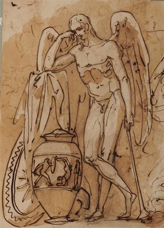 Michele Sangiorgi (1785 - 1822) GENIO ALATO APPOGGIATO A TROFEI Penna e...