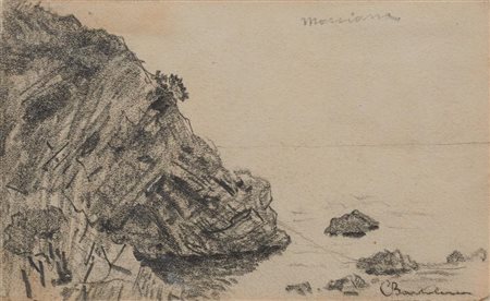 Cesare Bartolena (1830 - 1903) SCOGLIERA A MARCIANA Gessetto nero. mm 88x145....