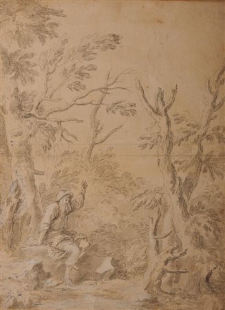 Salvator Rosa [copia da] (1615 - 1673) FILOSOFO NEL BOSCO Gessetto nero,...