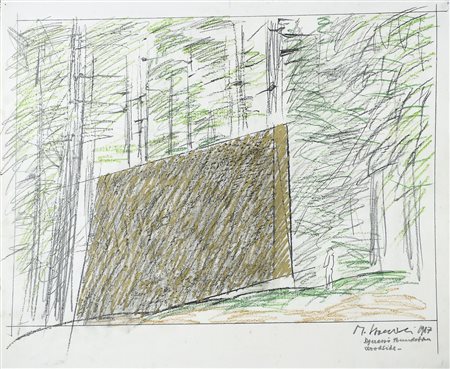 Mauro Staccioli 1937-2018 "Costruzione nel bosco" cm. 54x67 - tecnica mista...