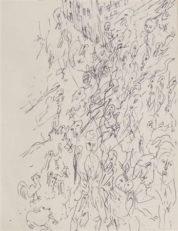 Tancredi Parmeggiani 1927-1964 "Personaggi e animali" cm. 27x21 - penna su...