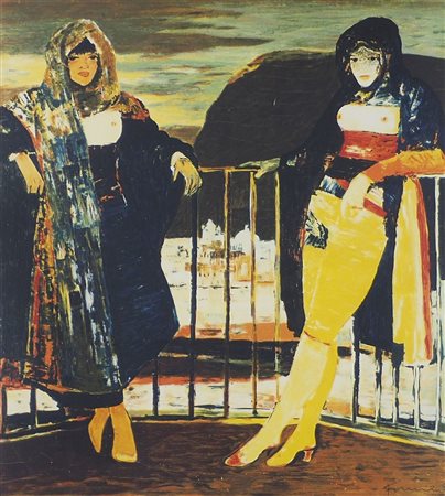 Salvatore Fiume Comiso 1915-1997 "Modelle" cm. 40x36 - multiplo su lastra...