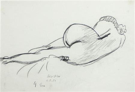 Werner Augustiner 1922-1986 "Modella di schiena" cm. 33x49 - matita su carta...