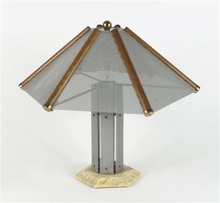 Lampada da tavolo a sezione esagonale con base in pietra e struttura in...
