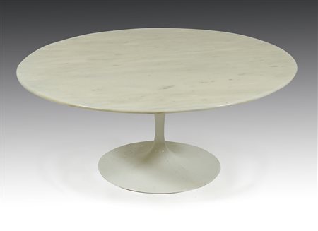 Knoll: tavolo basso rotondo con base in metallo laccato bianco e piano in...