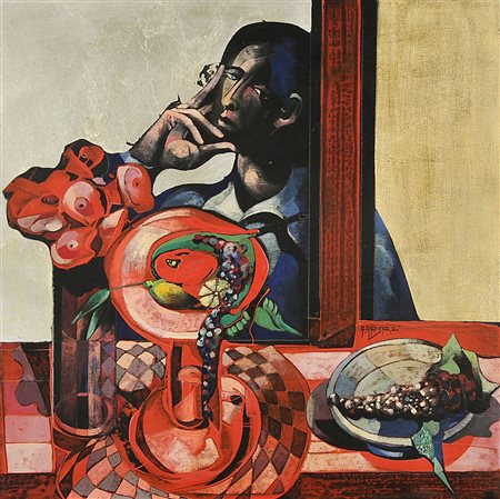 Alfio Rapisardi 1929 "Pensierosa" cm. 80x80 - olio su tela Firmato b. a d....