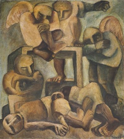 Paul Pennisi 1930-2018 "Gli angeli della misericordia" cm. 100x90 - olio su...