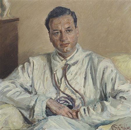 Paolo Ghiglia Firenze 1905-Roma 1979 "Ritratto di medico" cm. 60x60 - olio su...