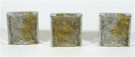 Venini: lotto di 3 appliques in metallo cromato con piastra in vetro a due...