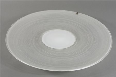 Venini: grande piatto in vetro con etichetta originale e firma incisa Venini...