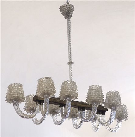 Barovier & Toso: lampadario in vetro a 10 luci su montatura in ottone....