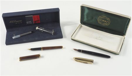 Dupont e Omas Lotto di 2 penne stilografiche: a) Dupont con pennino in oro...
