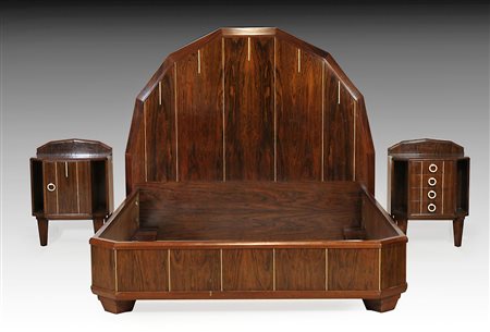 Louis Majorelle 1959-1926 Camera da letto in legno scuro e legno intarsiato...