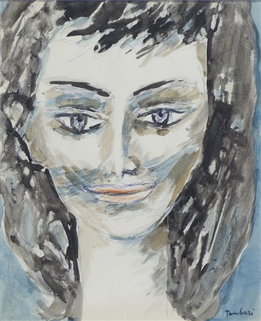 Orfeo Tamburi 1910-1994 "Volto" cm. 25x20 - tecnica mista su carta Firmato b....