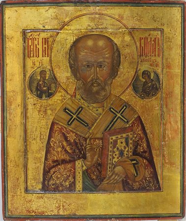 Icona dipinta su tavola raffigurante San Nicola. Jaroslavi, XVIII secolo. cm....