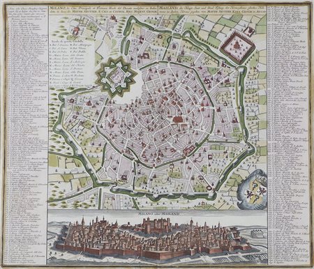 M. Seutter 1678-1757 "Milano" cm. 52x60 - pianta originale della città con...